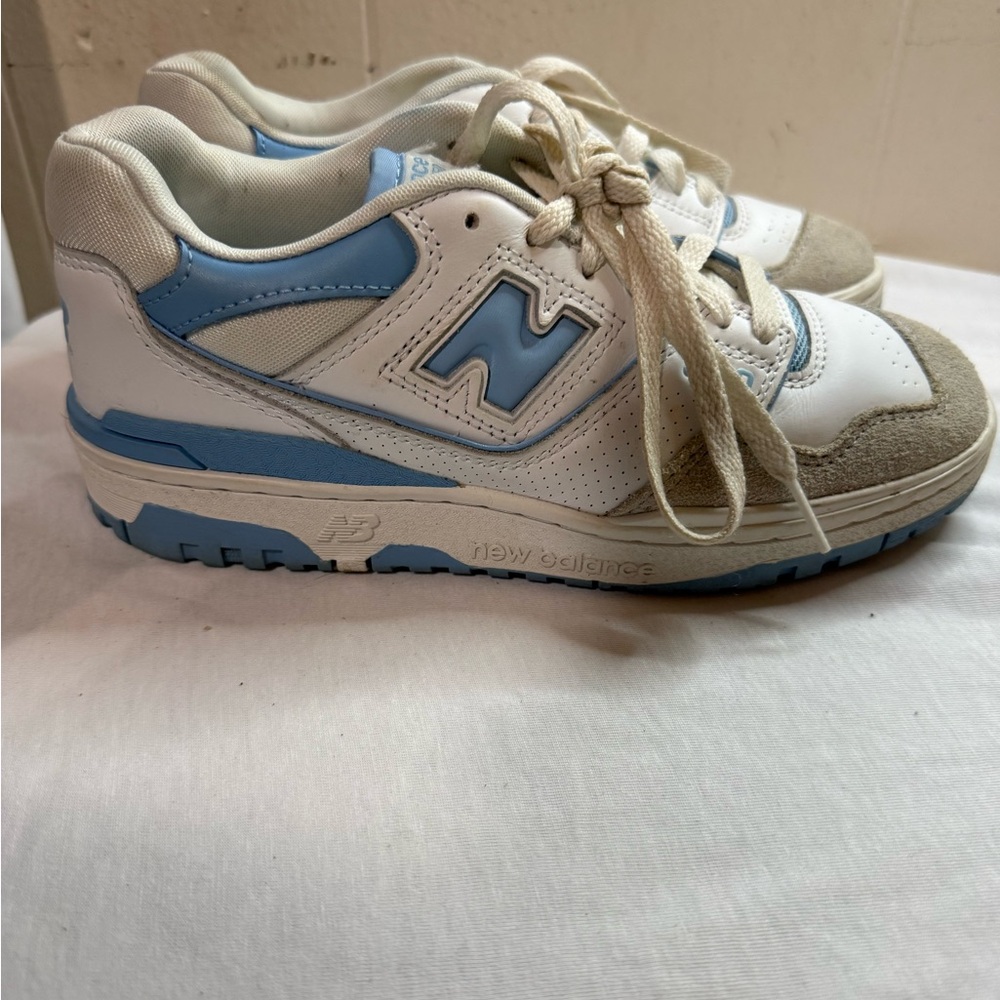 New Balance White and Blue Retro Sneakers
